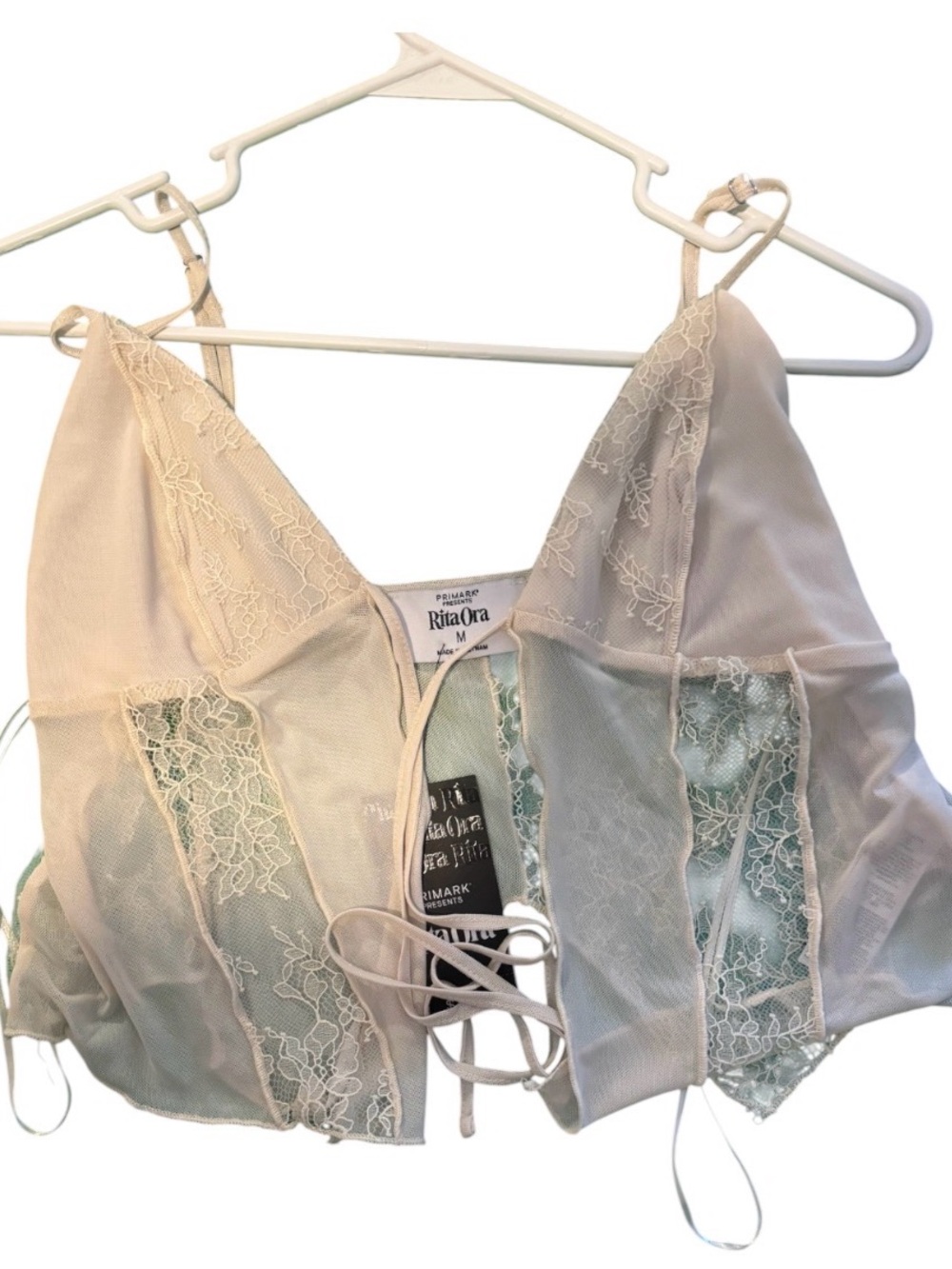 Lace-Trim Satin Top in Cream